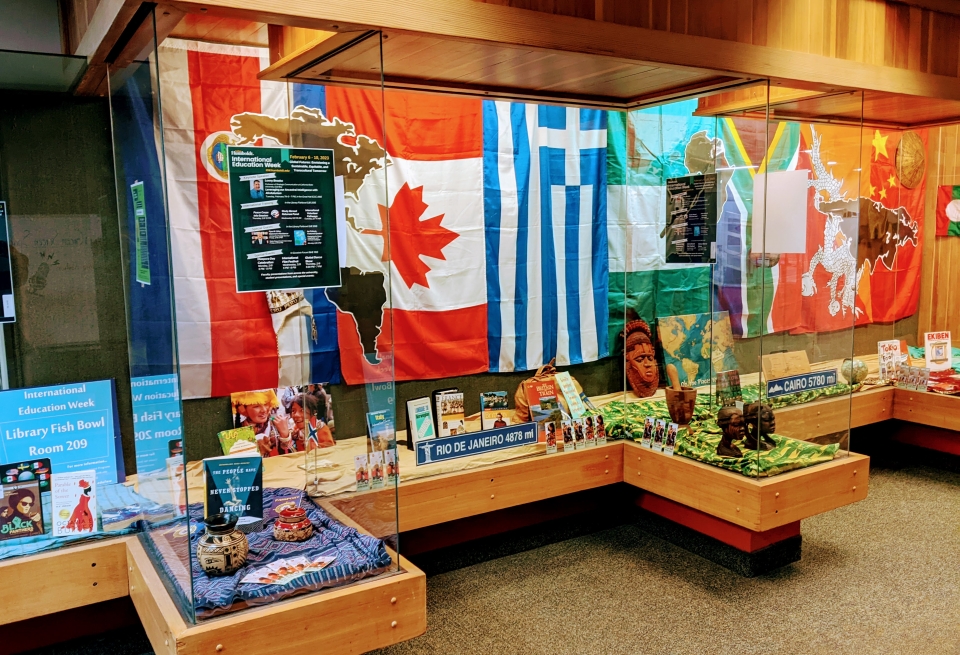 display case in Library for International education week